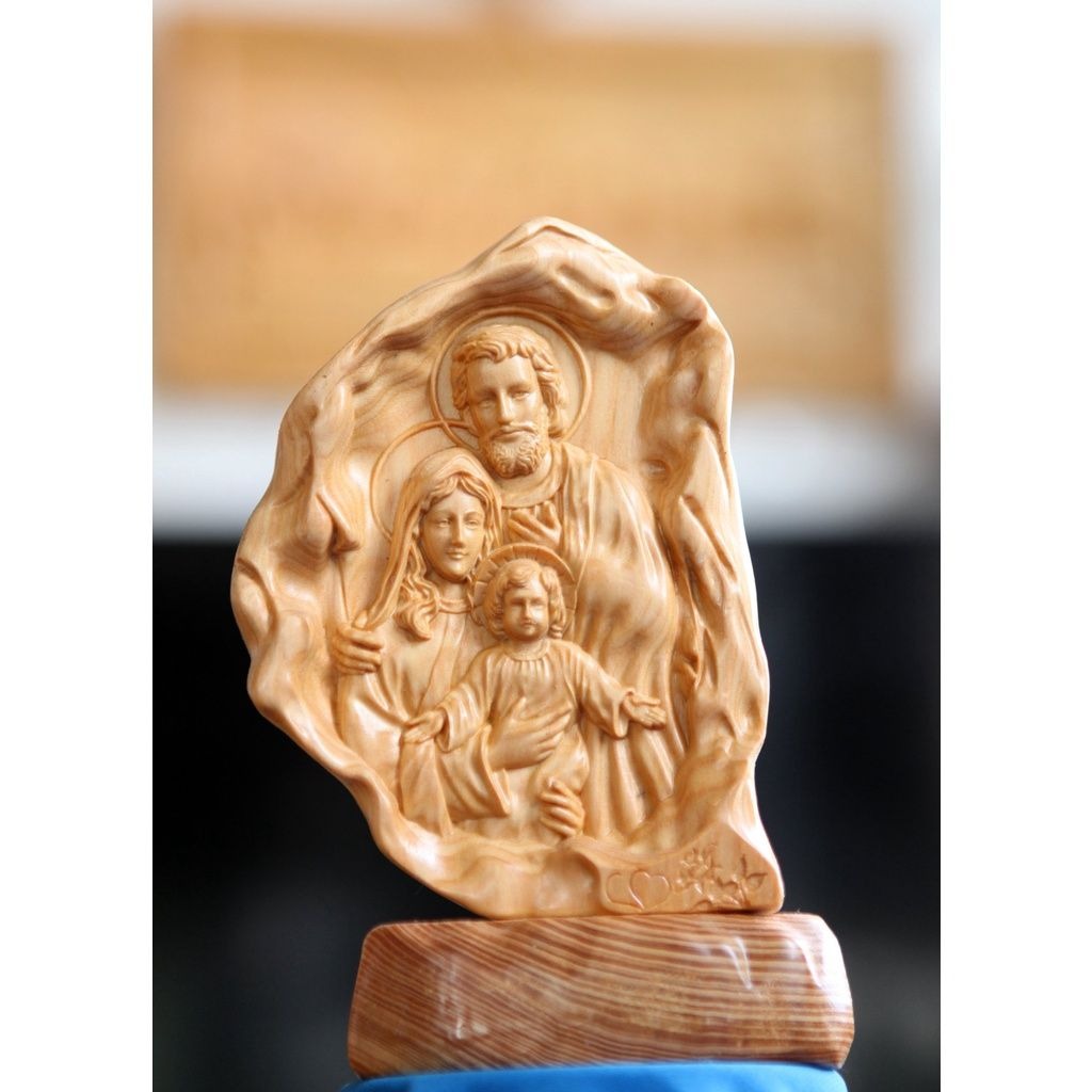 Wooden Holy Family Desk Plaque, Catholic Christian Religious Tabletop Decor, Handmade Wood Icon, Home Altar Gift for Family and Church